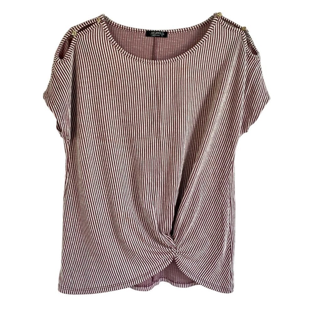 Ava James Purple White Striped Short Sleeve Top Women's Medium